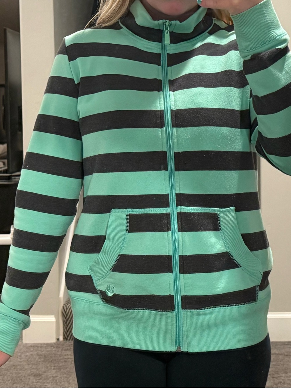 Mint & Black Stripe Zip-Up Jacket